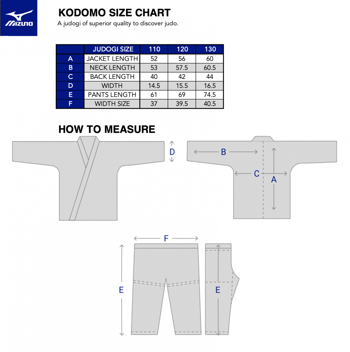 Mizuno judo store gi size